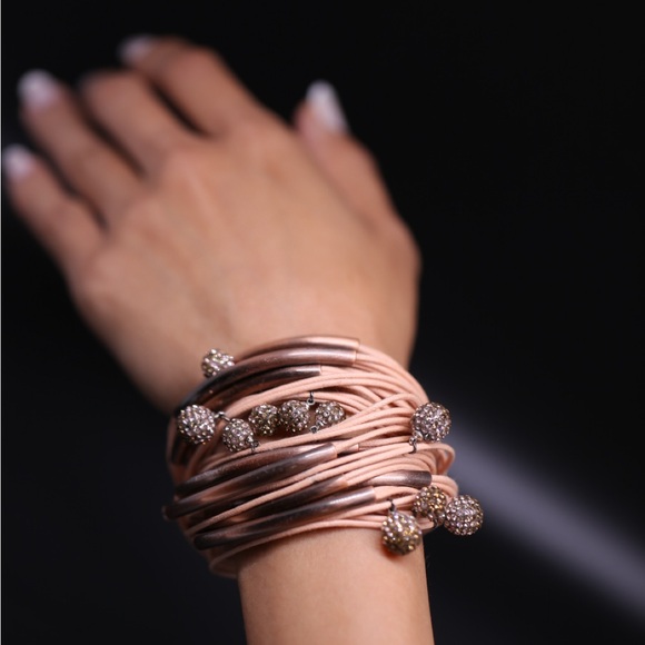 Gillian Julius Blush Copper Tubes Two - Tone Diamond Balls Bracelet